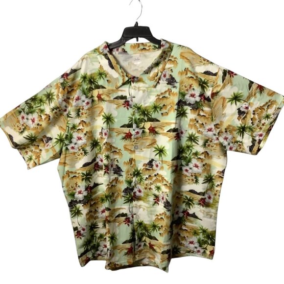 Tropical Hawaiian Floral Button Up Shirt Uskoy Island Print 4XL - Picture 1 of 7